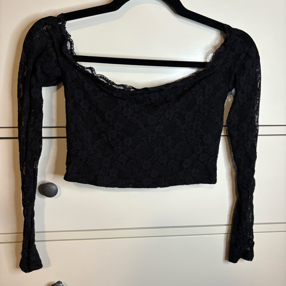 Princess Polly Black Lace Off-Shoulder Crop Top